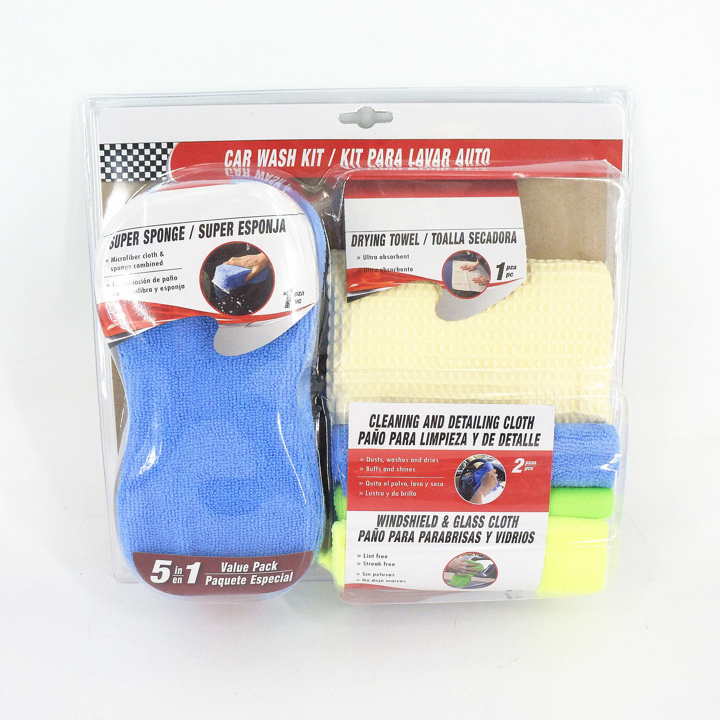 
5PCS microfiber Car Wash kit car cleaning kit with super sponge windshield glass cloth drying towel cleaning detailing cloth 