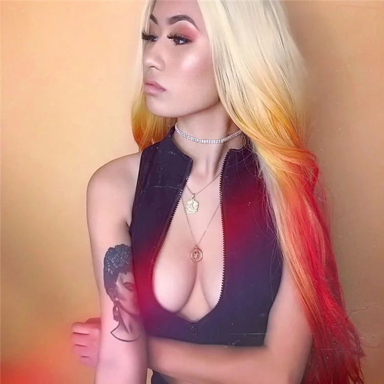 
Beauty Silky Straight Wig #613 to Blonde to Red Ombre Color Synthetic Lace Front Wig 