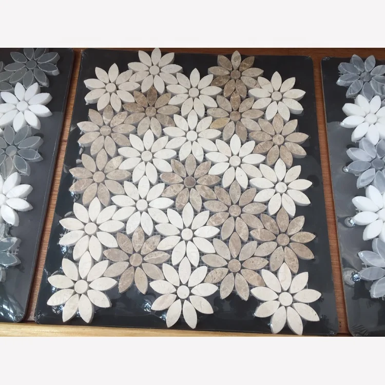 Flower design mosaic floor room waterjet marble mosaic tile interior tile