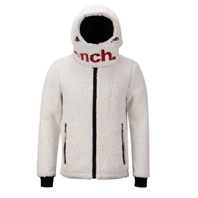 Outdoor warm custom casual sports soft windbreaker mens hooded sherpa coat zipped white polar fleece jacket men