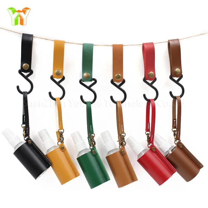 Hot Leather Hand Sanitizer Holder Gel Spray Holder Pouch Bag Spray Dispensing Bottle Case Leather Craft Bag Keychain