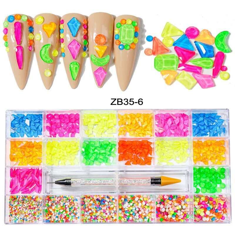 21Grids Crystal Nail Art Rhinestones Glass SS4-SS16 Stones Shiny Flatback 3D DIY Decoration With 1 Pick up Pen
