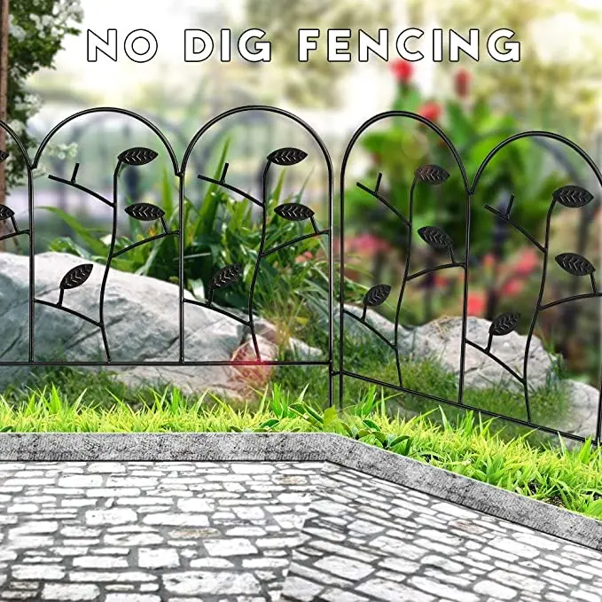 Iron Fence Leaf Decoration Garden Landscape Fences Animal Pet Barrier Animal Guard Split Fence Black Metal Yard Power Coated