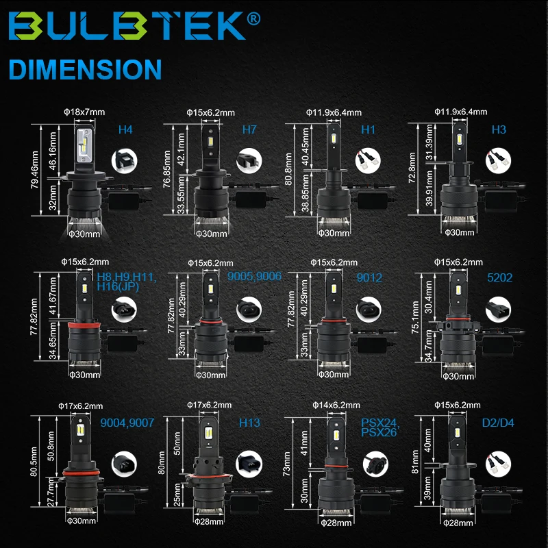 BULBTEK G11B bombillo H3 LED fog light bulb copper belt cooling 24v fanless Headlight h1 h4 h7 h11 9005 9006 h3 led car bulb