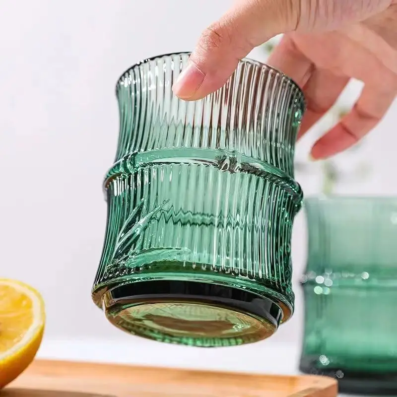 Glass cup, bamboo joint coffee glass cup, beverage juice cup for water,juice,whiskey,milk,Glass coffee cups