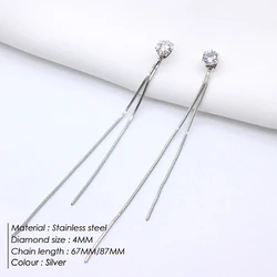 Korean Design Fashion Dangle Drop Long Earrings Crystal Diamond Jewelry Stainless Steel Gold Earrings Accessories For women