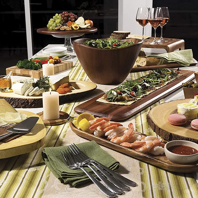 Home Restaurant Acacia Wood Yuan Bao Shape Splicing Salad Dough Bowl Wood Decorative Bowl Wooden Bowl For Salad