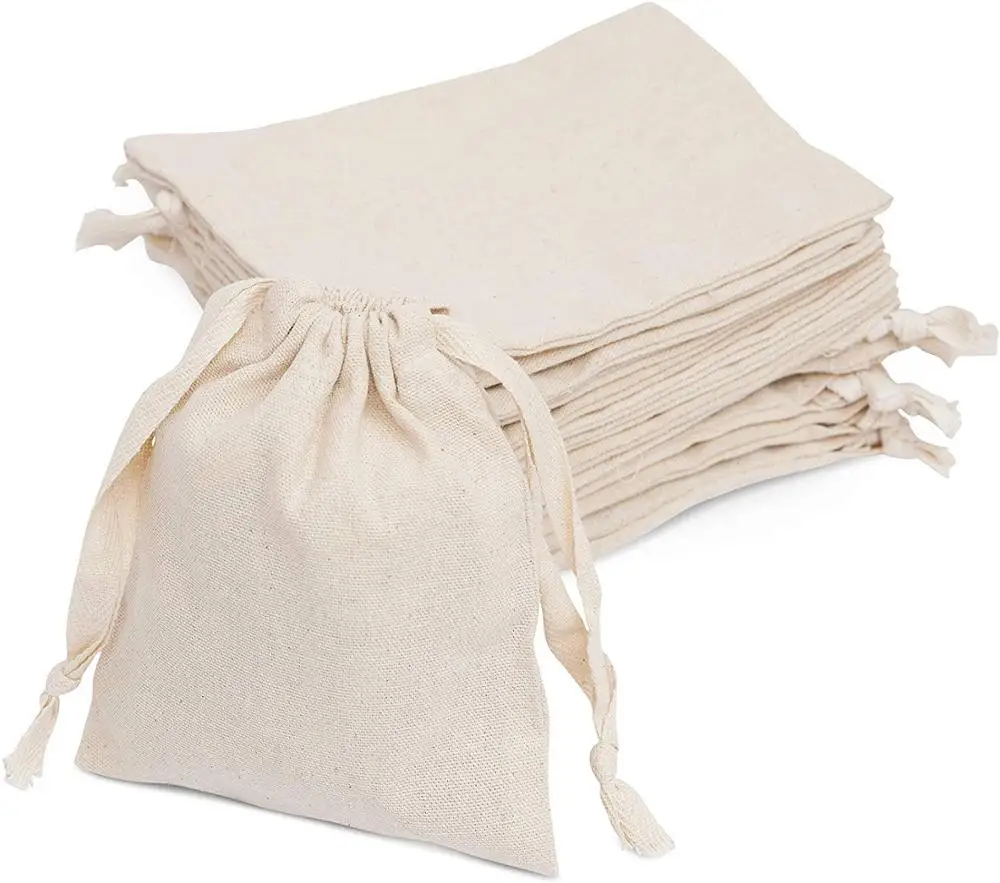 Wholesale Recyclable custom LOGO Cotton gift beans Muslin Bags canvas drawstring bag With Double String
