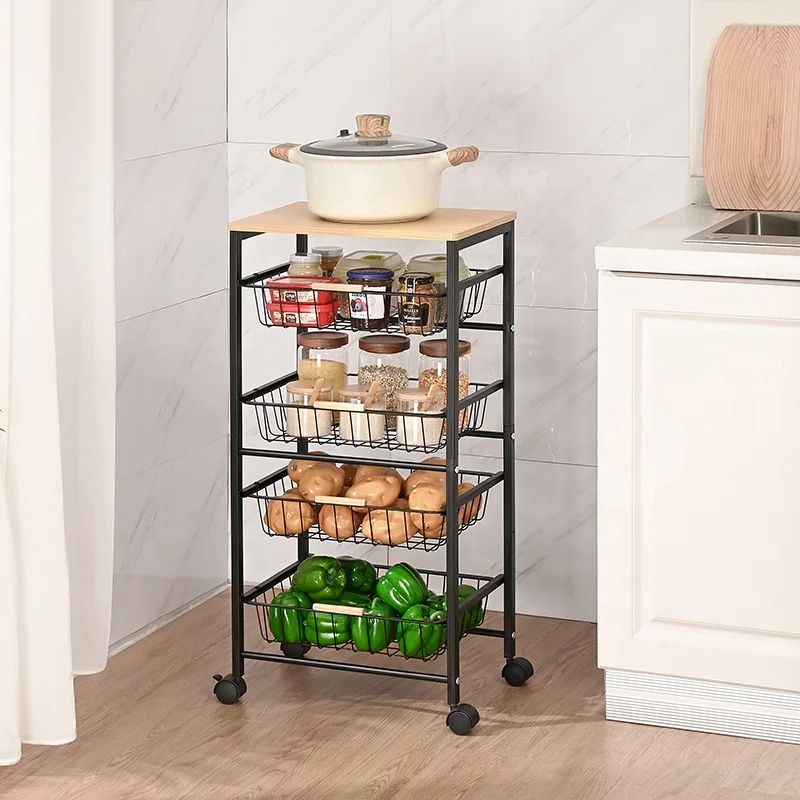 Customized 5 Layer Rolling Utility Organizer Storage Trolley Pull Out Drawer Basket 5 Tier Kitchen Storage Carts