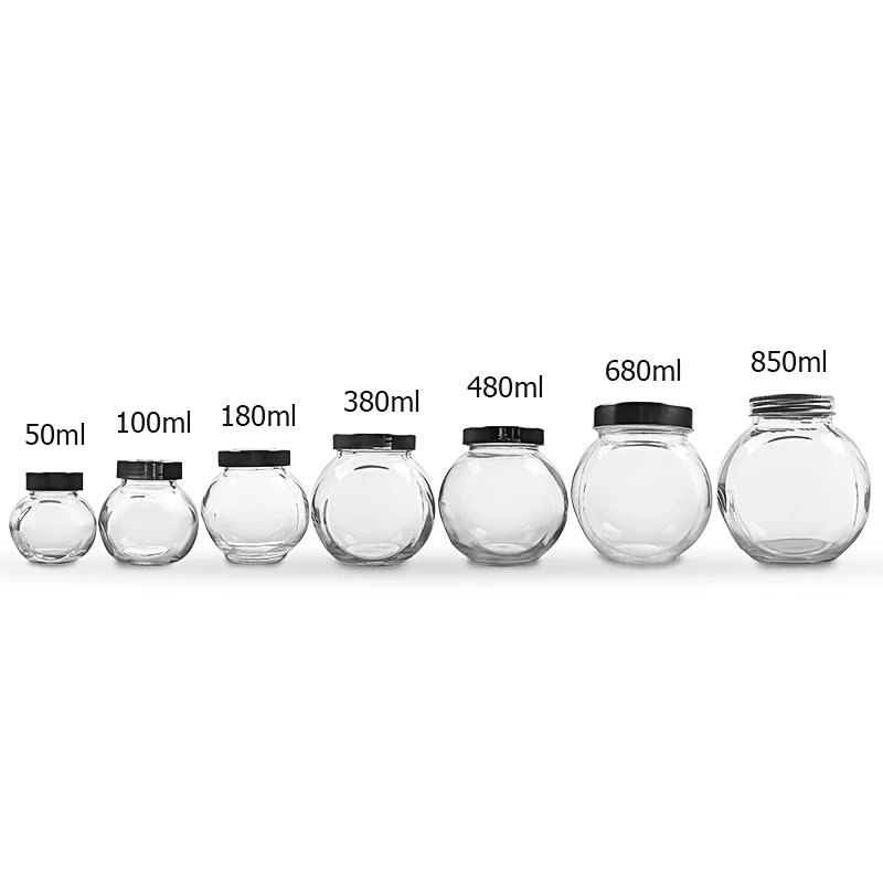 180ml Flat Drum Shaped Clear Glass Food Storage Jar With Electroplate Lid