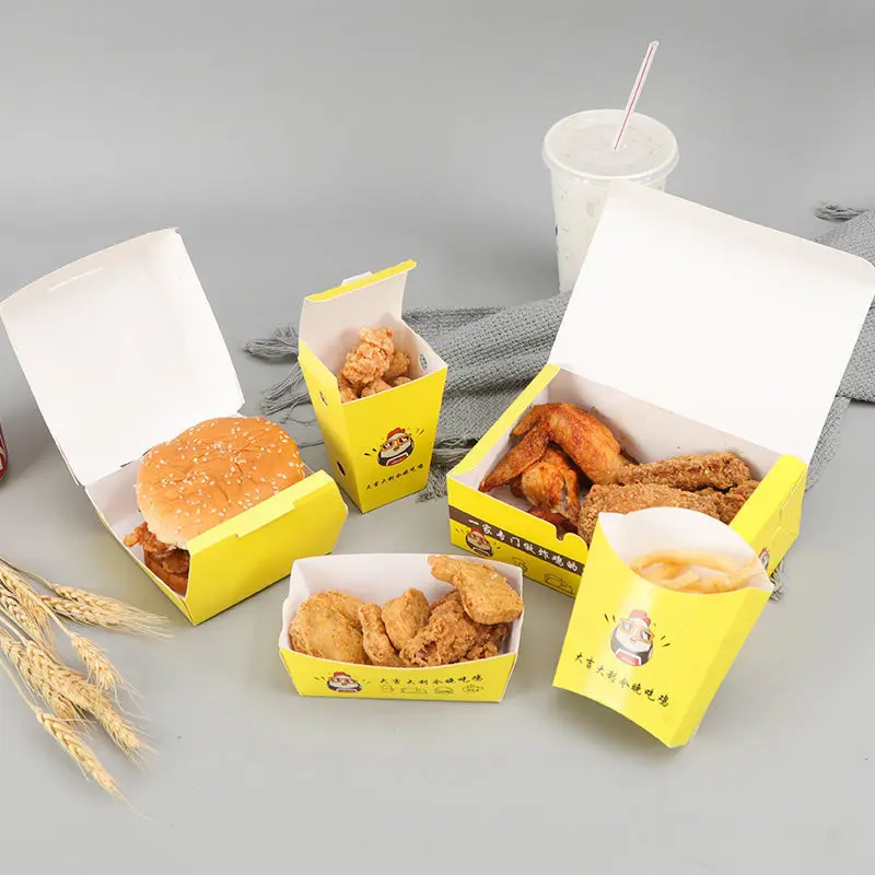 Custom size out container fried chicken fast packaging takeaway away food delivery paper box for restaurant