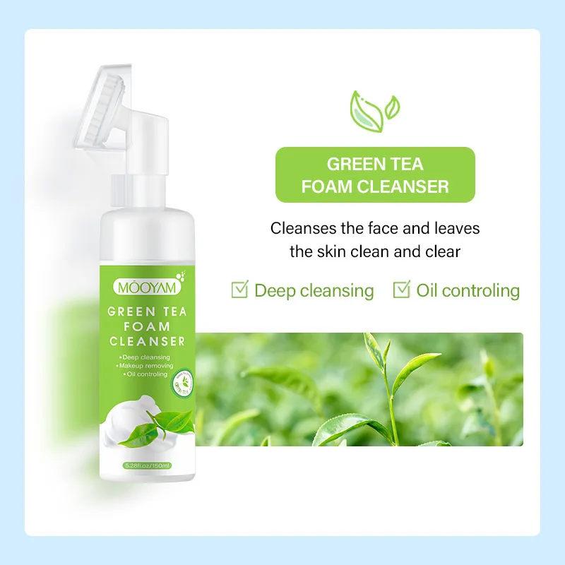 Amino Acid Green Tea Cleanser Mousse Deep Cleansing, remove oil remove dirt with massage brush head Cleanser Wholesale price