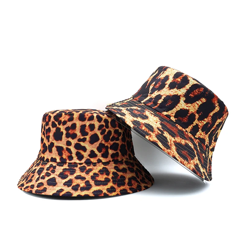 Outdoor Sun Fashion Style Panama Cap for Men Women Double Sides Reversible Fisherman Hat Animal Pattern Leopard Print Bucket Hat