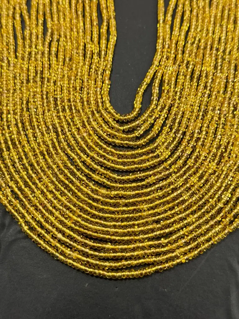 Natural Gemstone Type Yellow Sapphire Gemstone Plain Smooth Rondel Beads Yellow Sapphire Beads