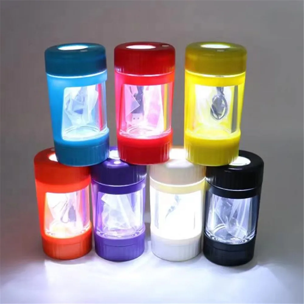Stash Jar Light up Led Air Tight Jar Storage Smell Proof Container With Herb Grinder 110ml
