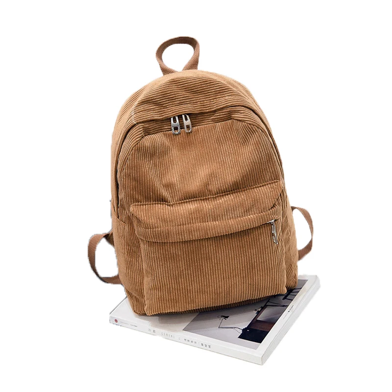 Simple Casual Travel Hiking Custom Unisex Boys Girls Mochila Primary Students Book Bag College Backpack Corduroy School Bag
