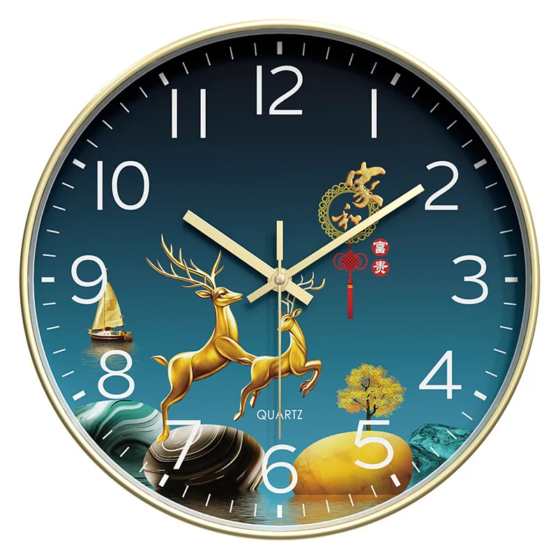 Custom Painting 14-Inch Wall Art with Digital Silent Quartz Clock Wall Pictures for Living Room