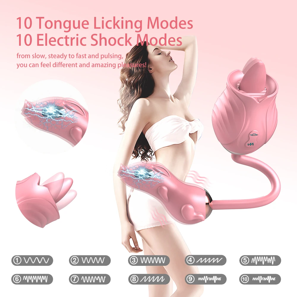 Rose vibrator female sex toy electric shock pig female two-headed tongue lick vibrate pulse 2 in 1 female masturbator
