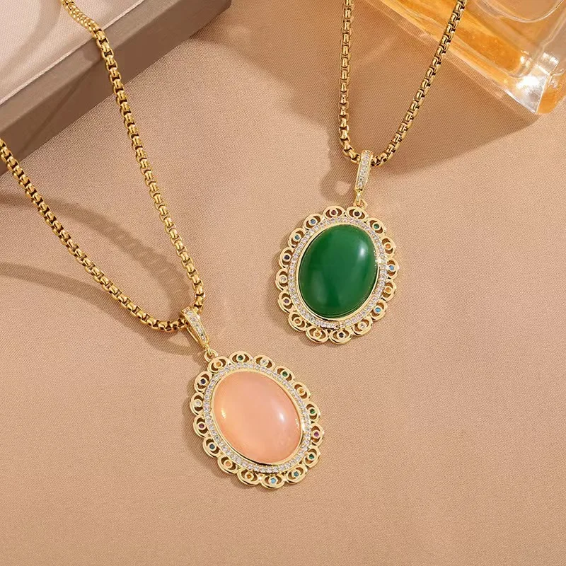 2024 new hot female stainless steel necklace, full of diamond zircon jasper sweater chain, copper micro-inset pendant