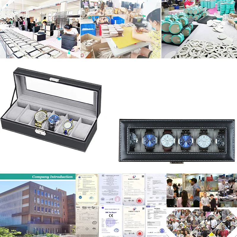 
Hot sale Fashion 6 Slot Soft Pillows watch jewelry box Storage Lockable Leather Glass Lid Watch Box Organizer 