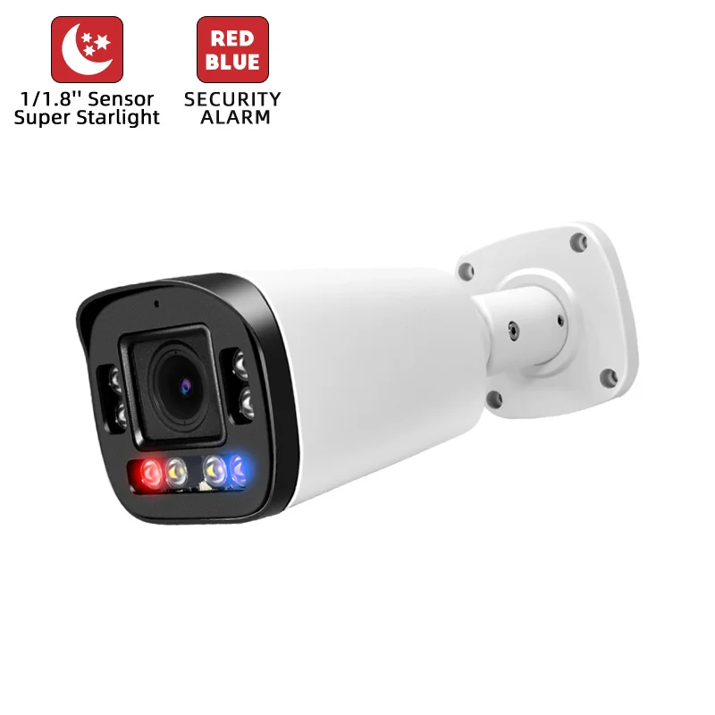 8mp OEM Fixed Lens/Motor Lens Red-Blue Alarm 4K Secueirty Bullet Camera IP POE