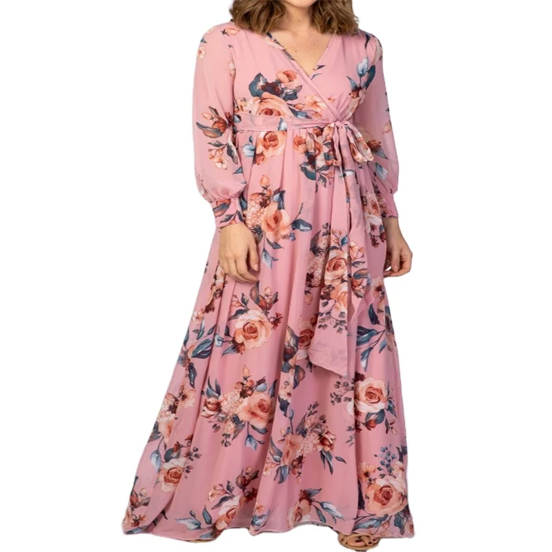 
 Rose Floral Chiffon Maternity Maxi Dress Wrap nursing breastfeeding clothes  