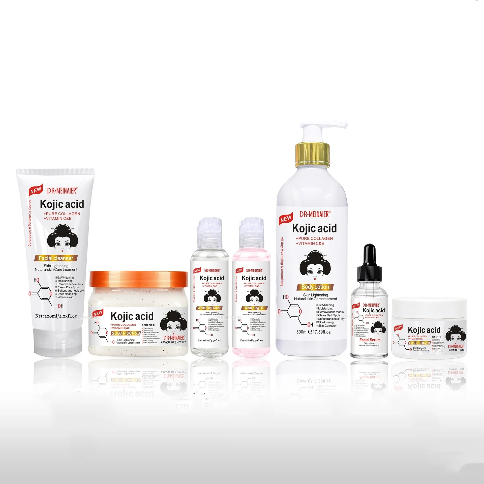 Private Label Skin Whitening Dark Spot Serum Face Cream For Dark Skin Women Bleaching Body Lotion Kojic Acid Skin Care Set