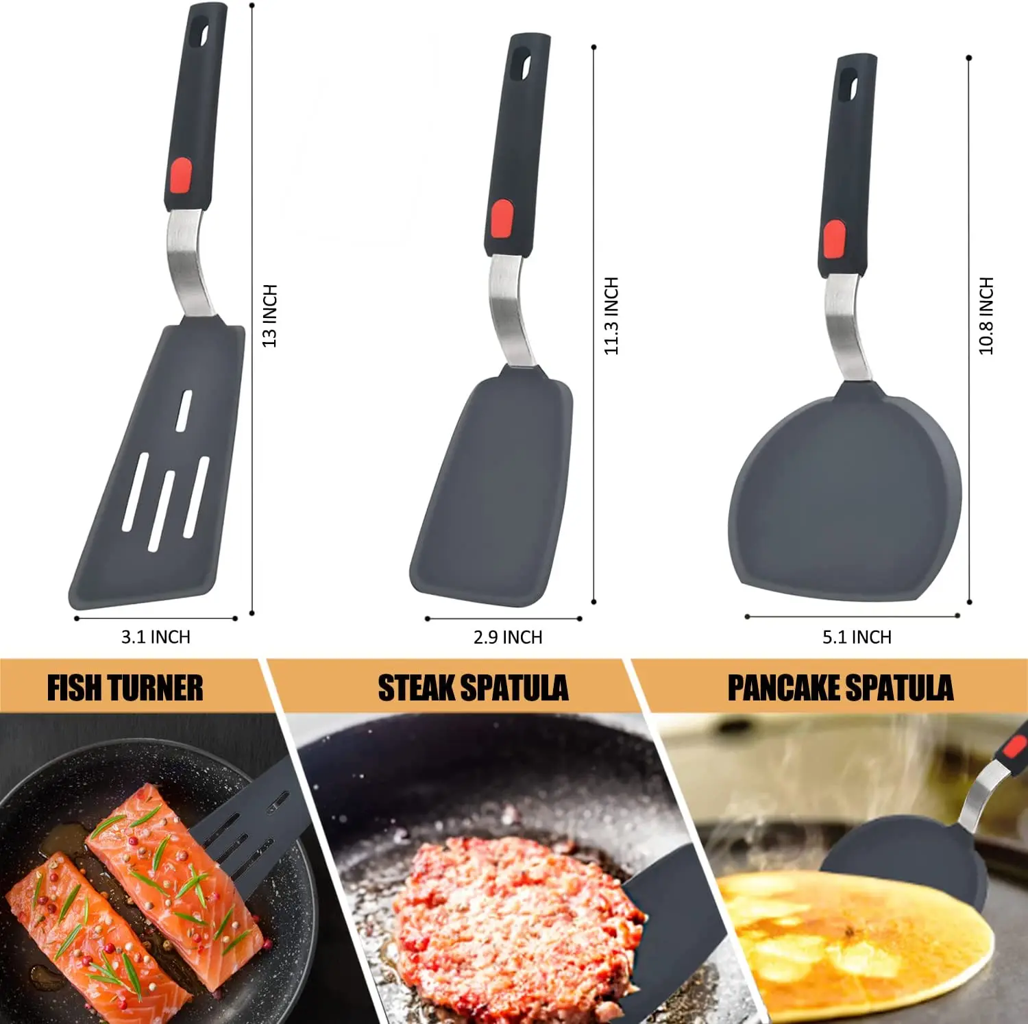 Silicone Spatula Turner Cooking Spatulas for Nonstick Cookware Large Flexible Kitchen Utensils BPA Free Rubber Spatula Set for E