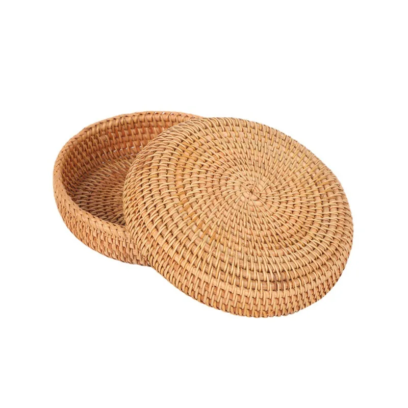 Customized Natural Eco- Friendly Handmade Vietnam Rattan Wicker Stackable Desktop Round Woven Storage Basket