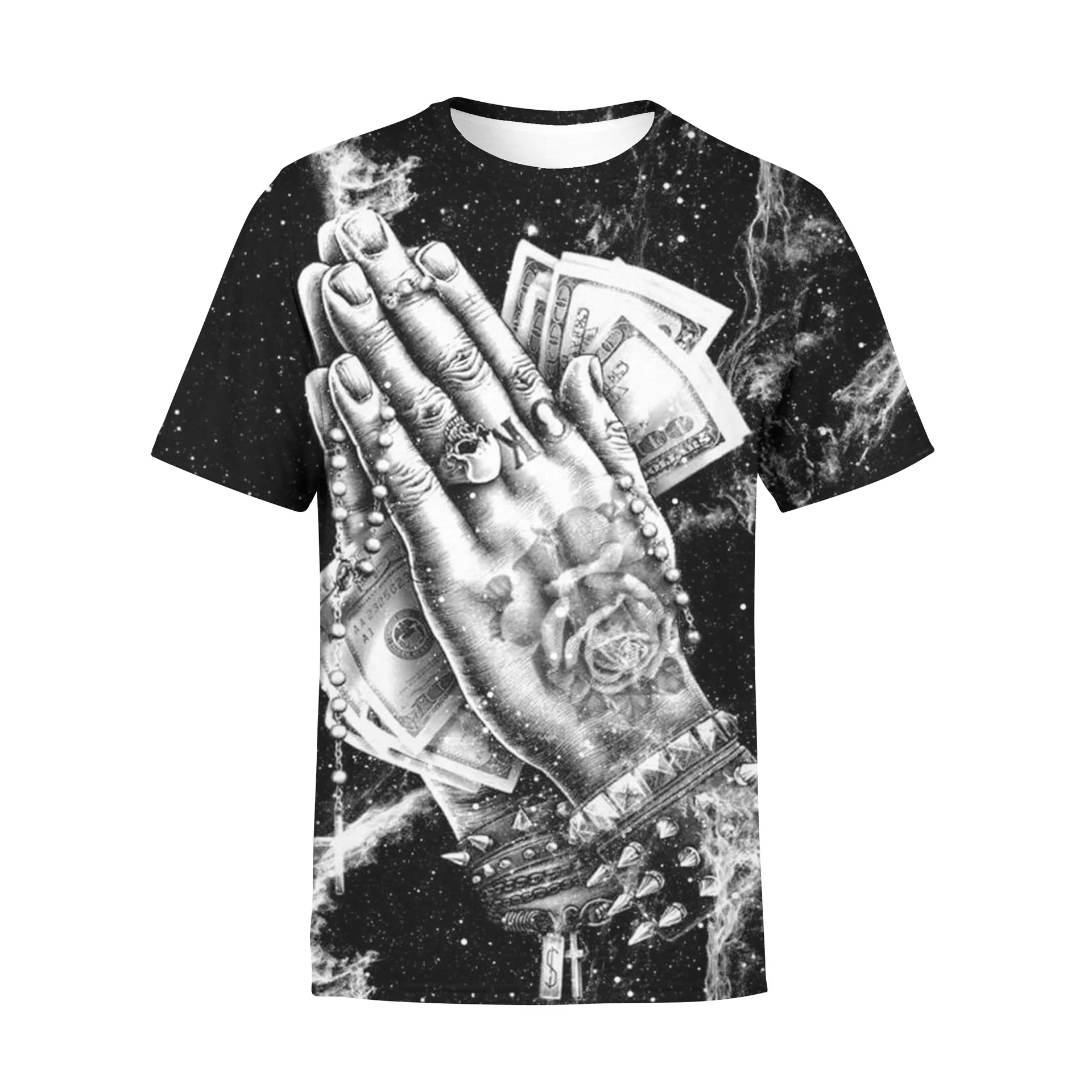 Lcool quick dry polyester t shirts for sublimation print 3d digital print pray hands oversized t-shirt men