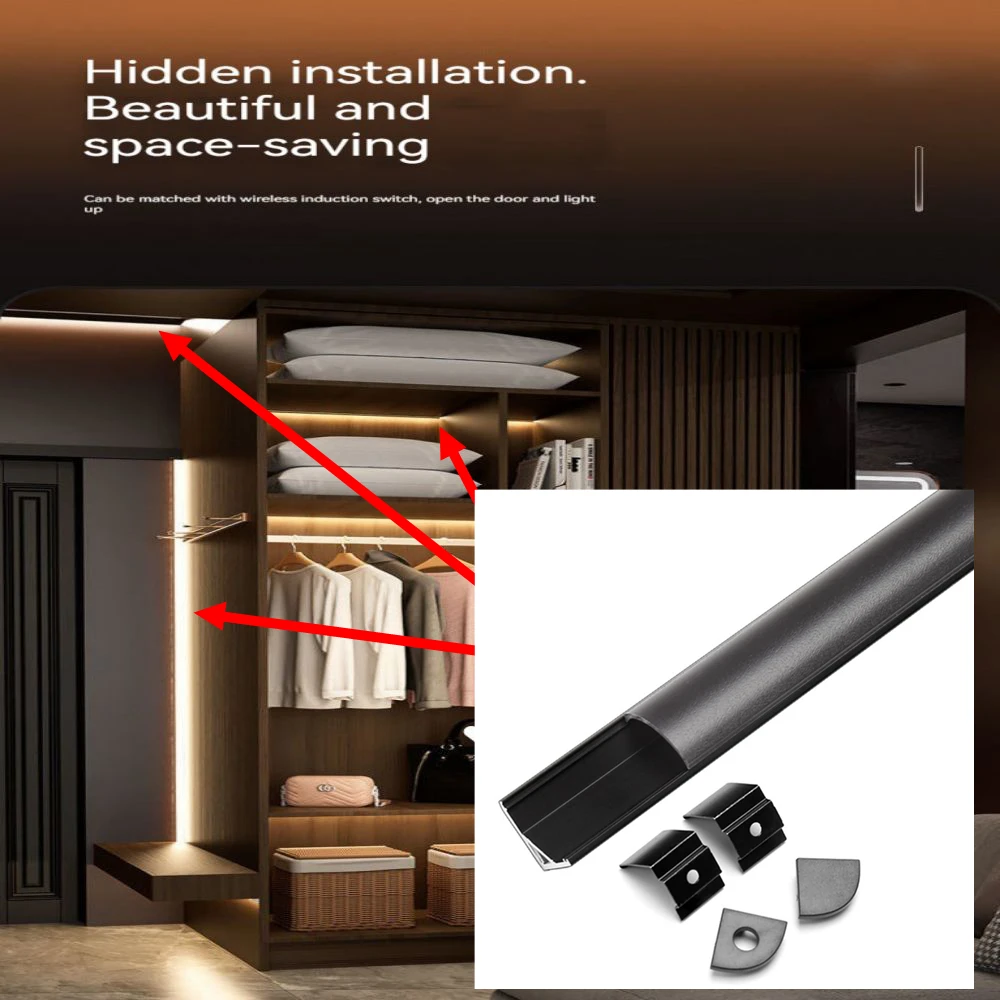 16mm * 16mm Black Modern Angled Linear Light Aluminium Kit Lightweight and Durable Enhancing the art utility interior lighting