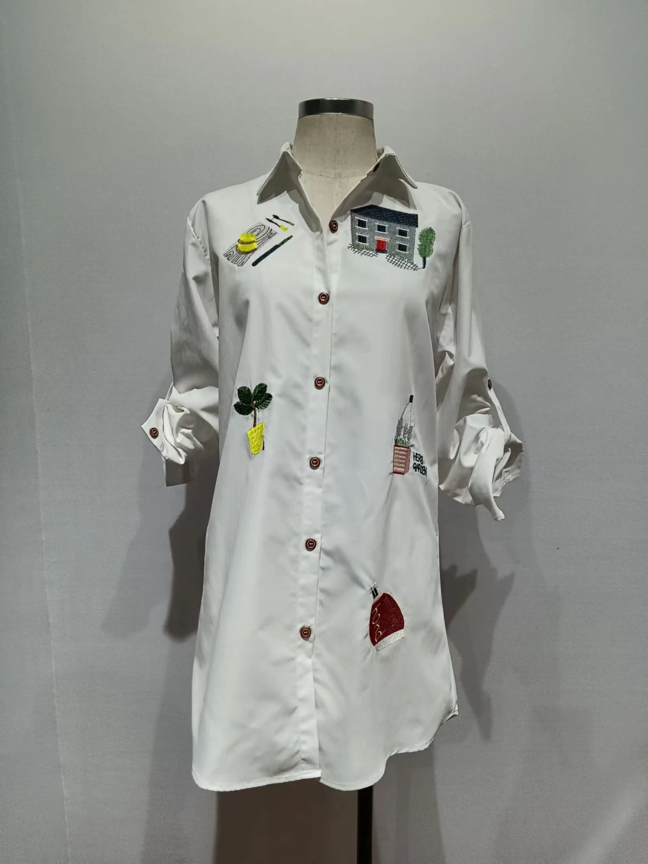 Loose Long Shirt Women Cotton House Embroidery Long Sleeve Plus Size M-3XL White Shirt Blouse Tops Outwear