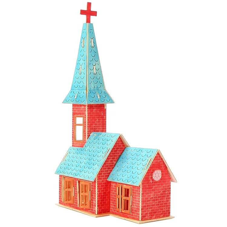 Wholesale handmade toy 3D paper craft puzzle building church DIY model coloring as you like