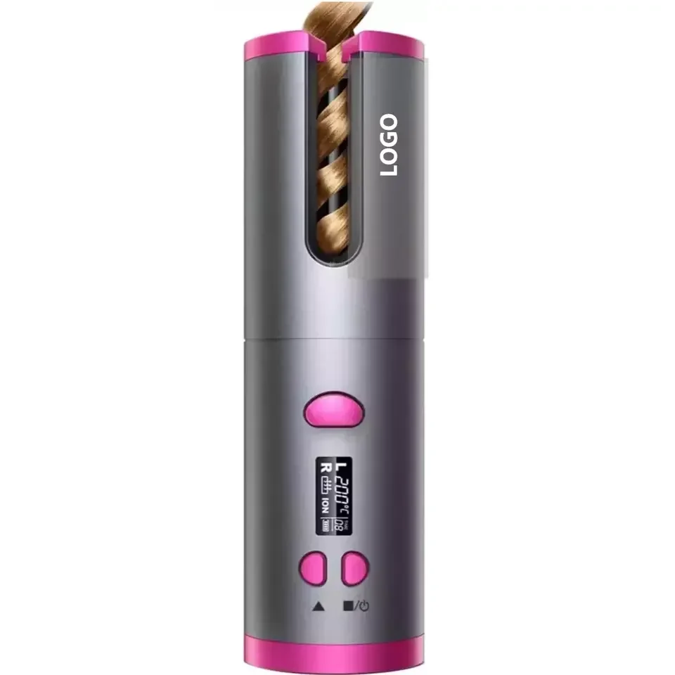 LCD Display 6 Adjustable Temperature Timer USB Rechargeable Ceramic Barrel Cordless Hair Iron Automatic Curling Curler
