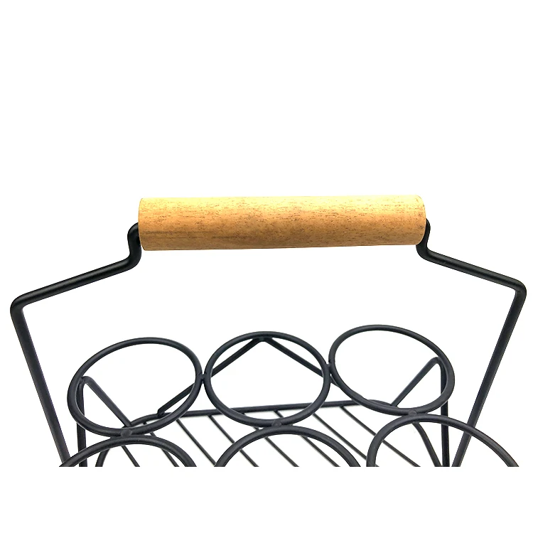 hot sale 6 Pack Beer Carrier Bottle Carrier Metal Wine Bottle Carrier With Wooden Handle