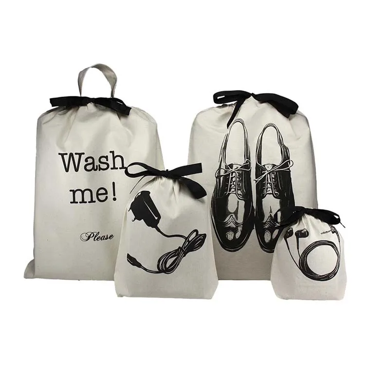 Custom logo cotton print luxury women shoe drawstring dust bag