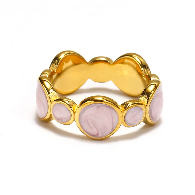 Best Selling Multi Color Drip Oil Finger Ring 18K Gold Plated Irregular Round Shape Enamel Stainless Steel Rings for Party