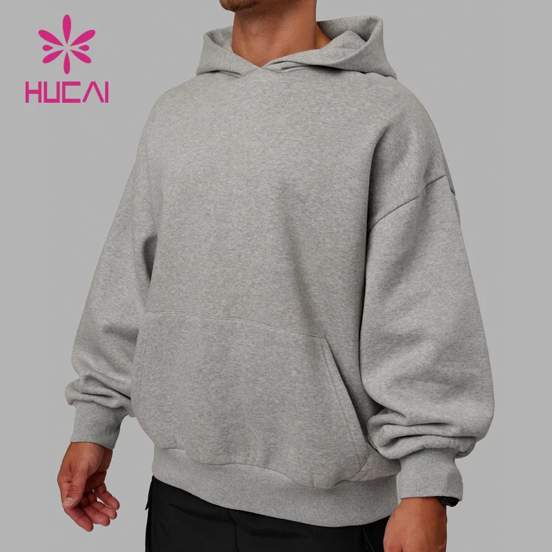 HUCAI OEM High Quality Manufacturers Men Fleece Cotton Polyester Custom logo Plain Men Sports Gym Oversized Unisex Hoodies