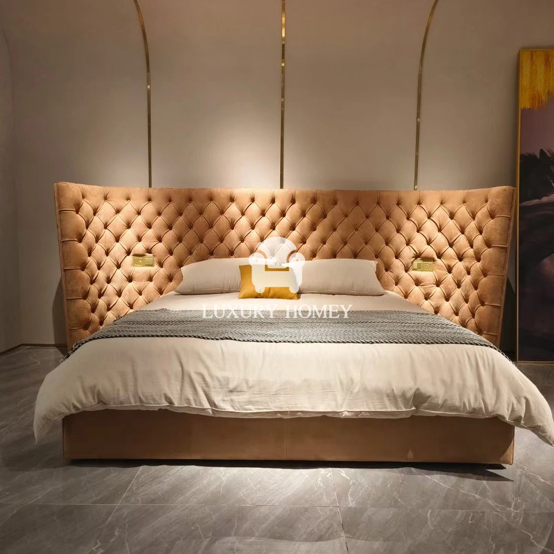 Italian High-end Modern Bedroom Furniture Designer Fashion Buckle Bedroom Set Furniture King Size Bedroom Set