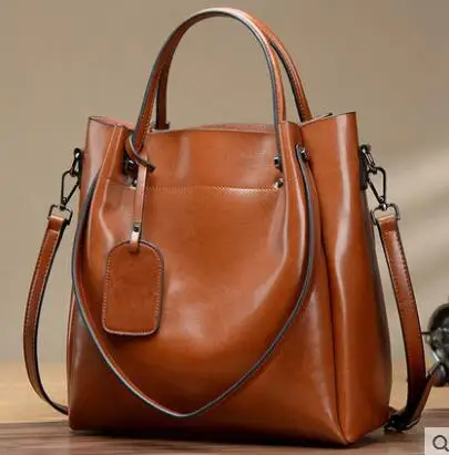 Luxury Oil wax leather lady handbag  brand women shoulder bags high quality genuine leather handbags for women