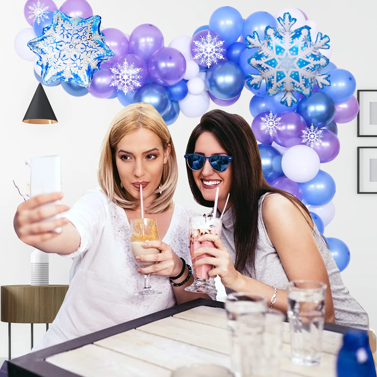 Frozen Themed Balloons Set Christmas Balloons Chain Decorative Christmas Snowflakes Blue Balloons Garland