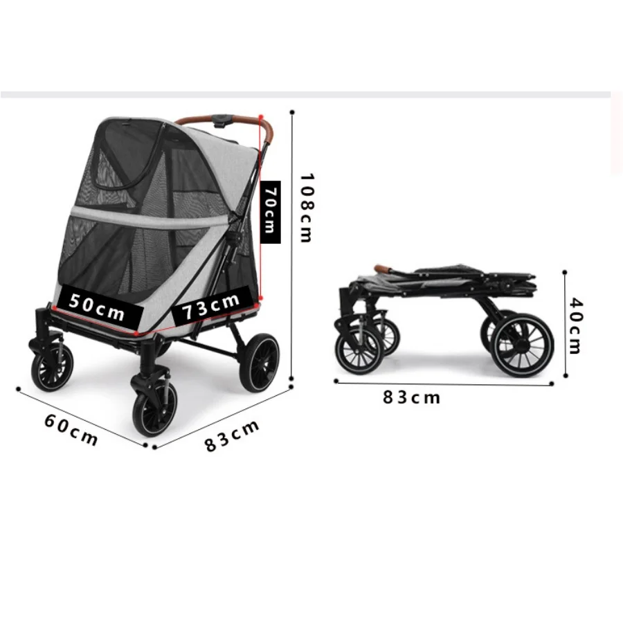 Large space senior disabled cat dog foldable medium and large pet stroller