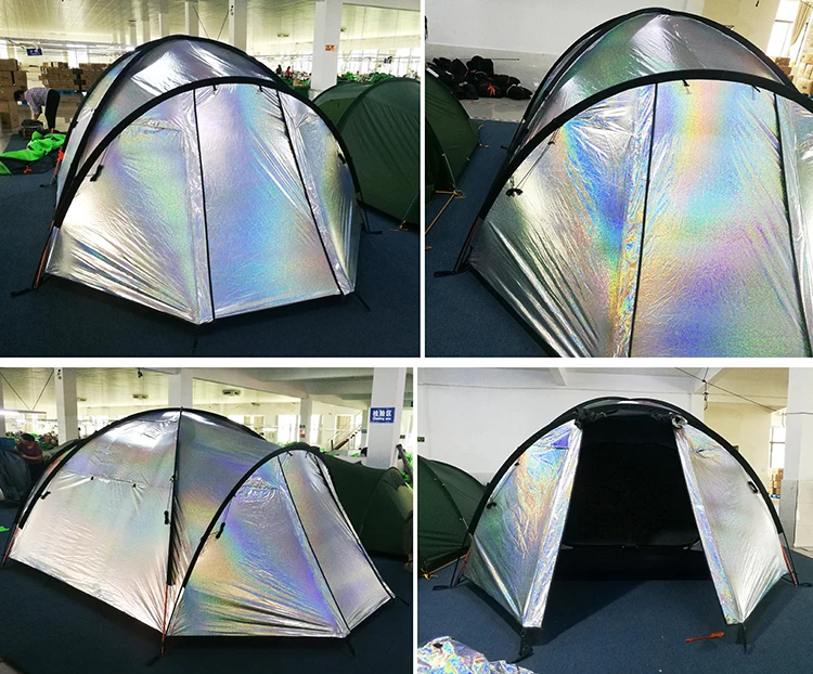 Sunlight Proof Sunshine Proof Silver Film Laminated Privacy 3-4 Person Extended Dome Tent Double Wall Camping with Vestibule