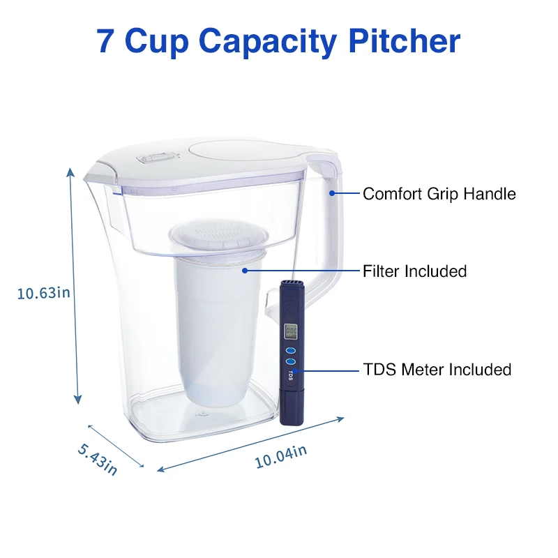 Direct Drinking 0 TDS 6-Stage filtration system water filter pitcher with water quality meter