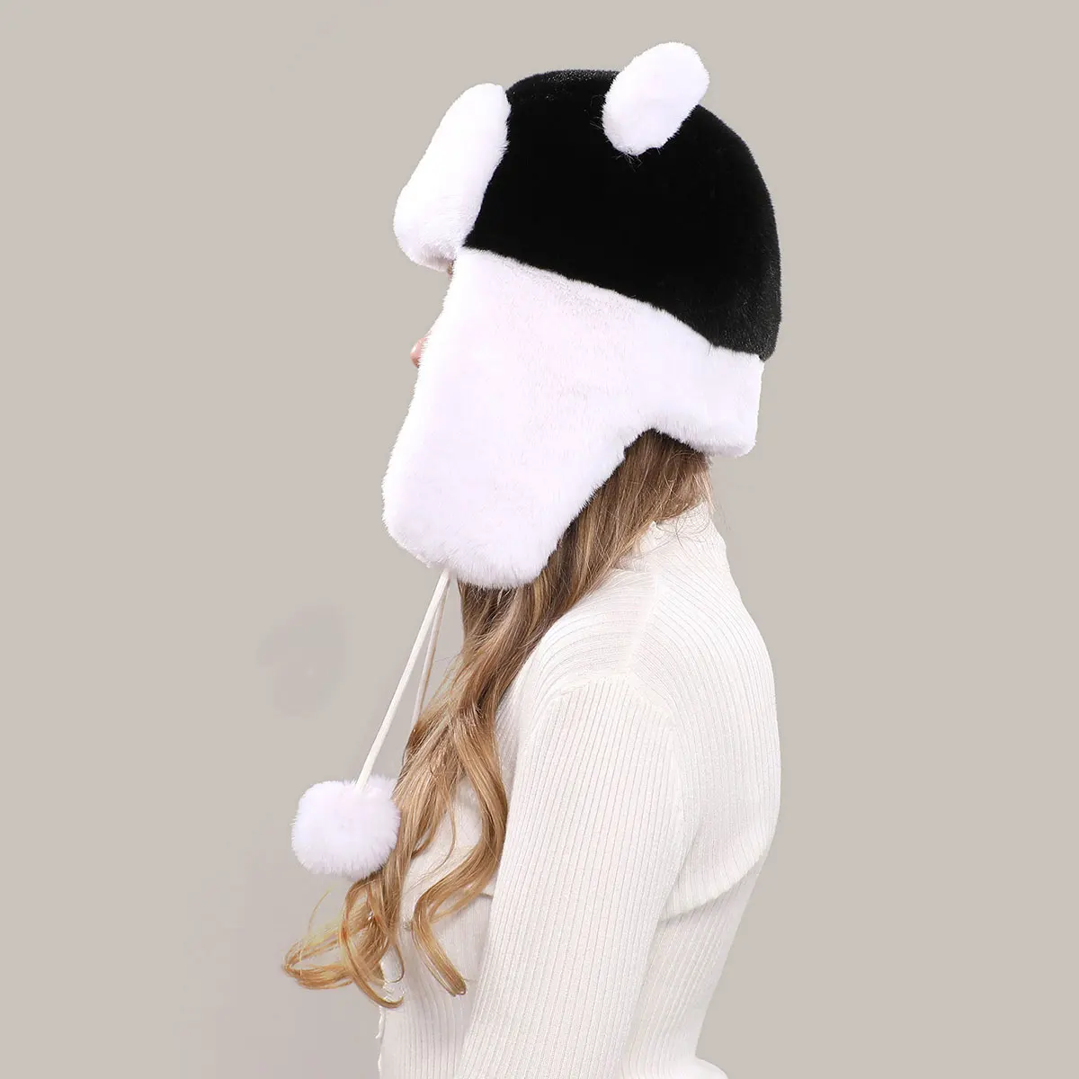 New Style Faux Fur Earmuffs Lei Feng Hat Ladies Winter Ski Windproof And Warm Artificial Rabbit Fur Cartoon Cat Ears Pilot Hat