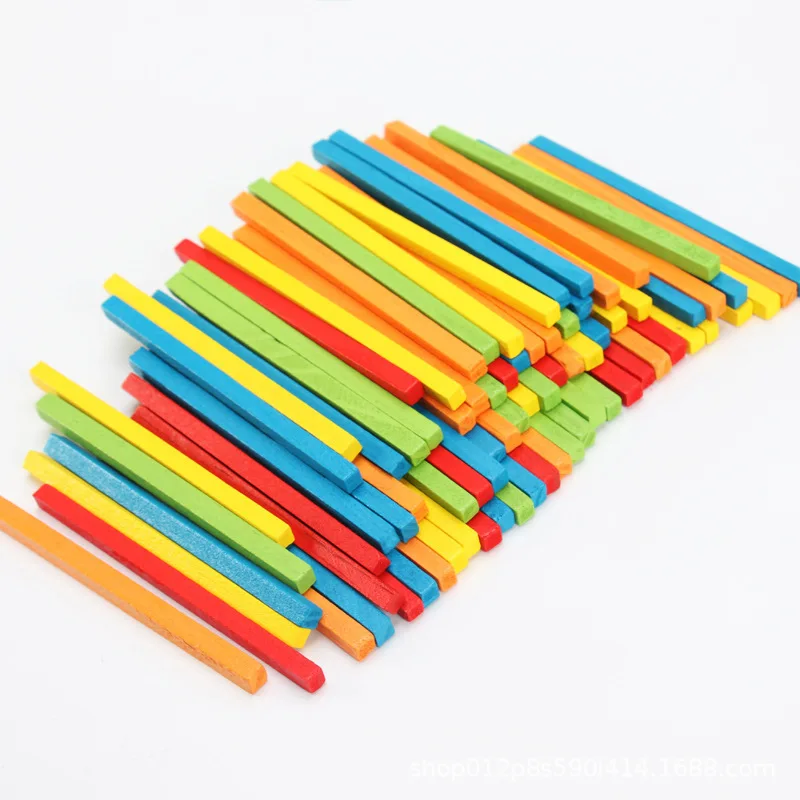 Eco Friendly Early Educational Toy Wooden Colorful Square Number Counting Sticks