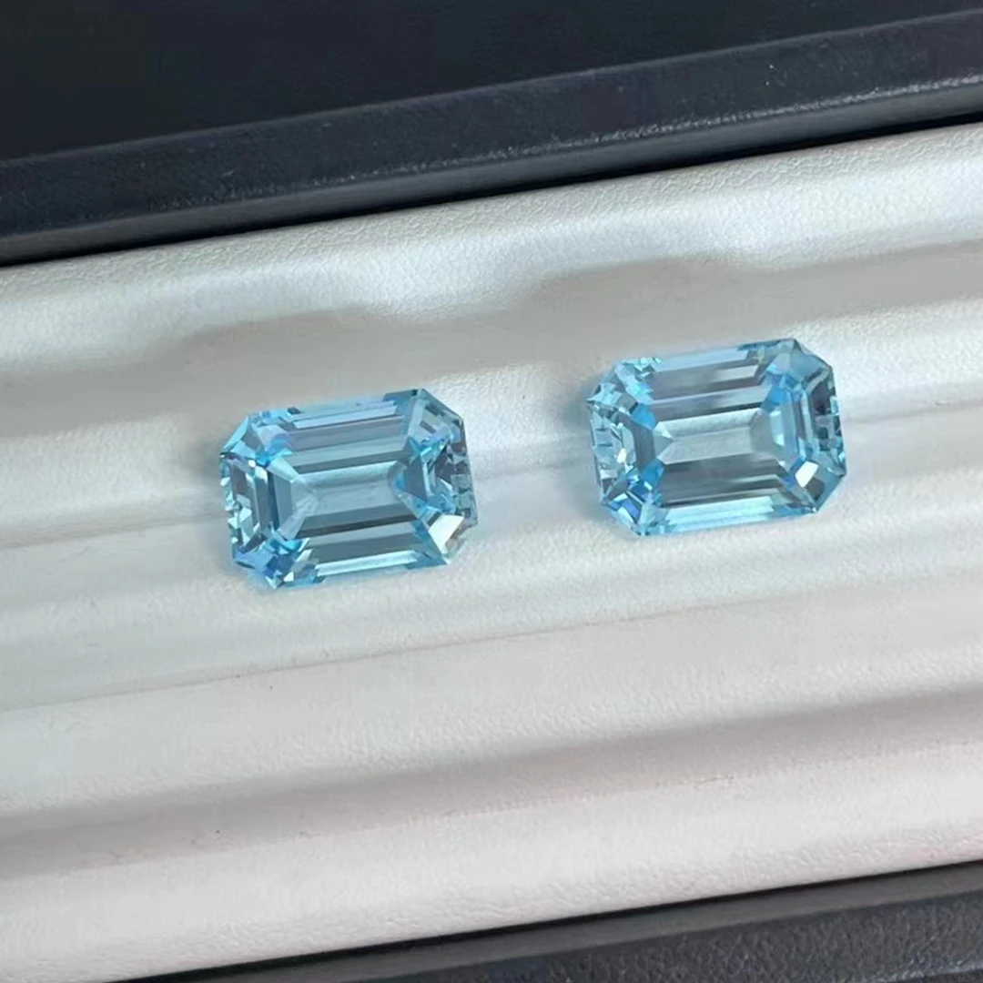 Lab Grown Santa Maria Aquamarine Emerald Cut Gemstone For Sale