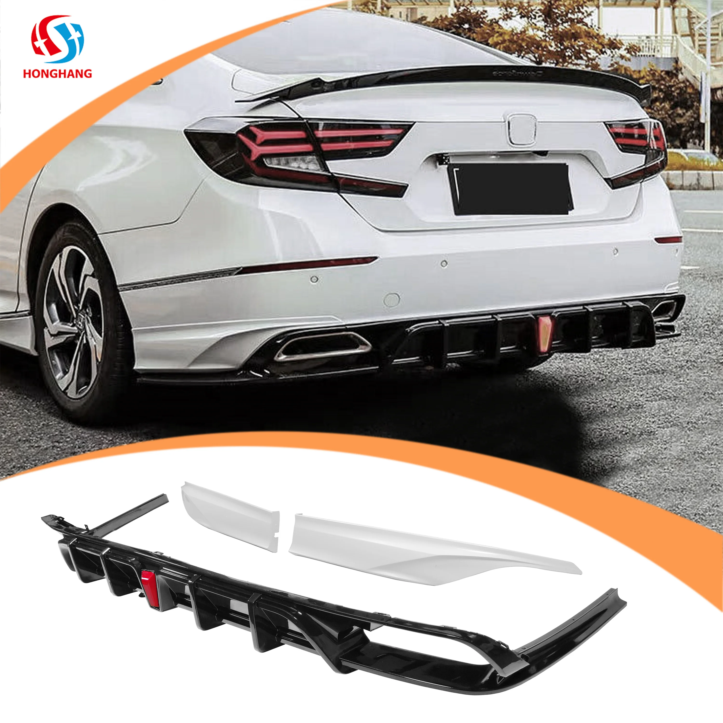 Honghang Manufacture Automotive Car Accessories, Gloss Black rear Bumper diffuser Lip Spoiler For honda accord 10 th gen 2018+