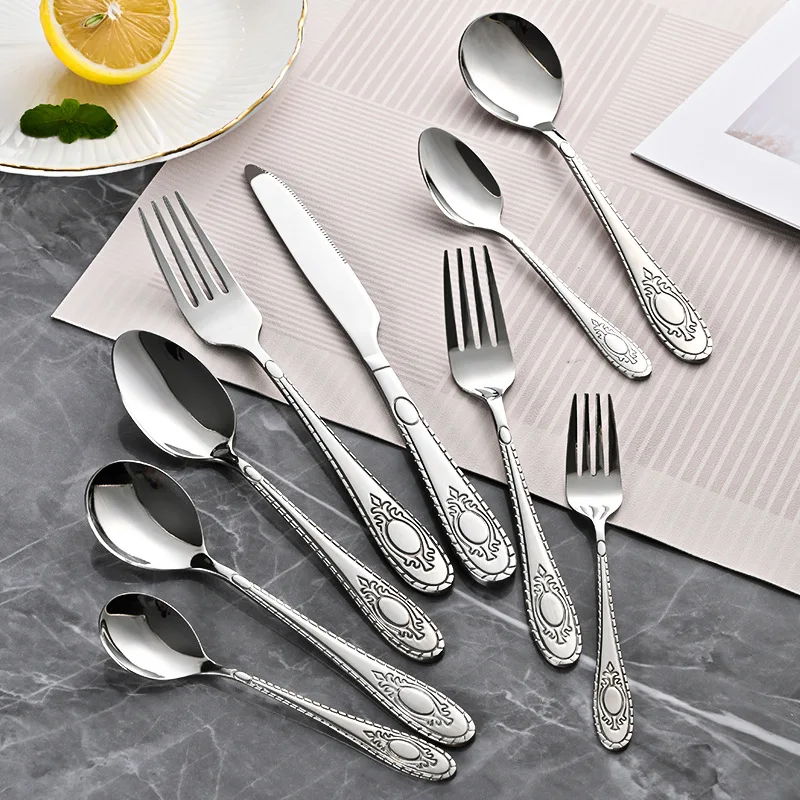 Luxury Stainless Steel Cutlery Set Plated Silverware Flatware-Sustainable Forks Spoons Knives for Weddings and Parties