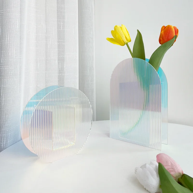 Home decoration acrylic vase nordic flower modern iridescent acrylic vase